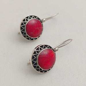 Coral silver earrings