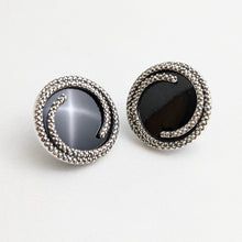 Black onyx marcasite studs