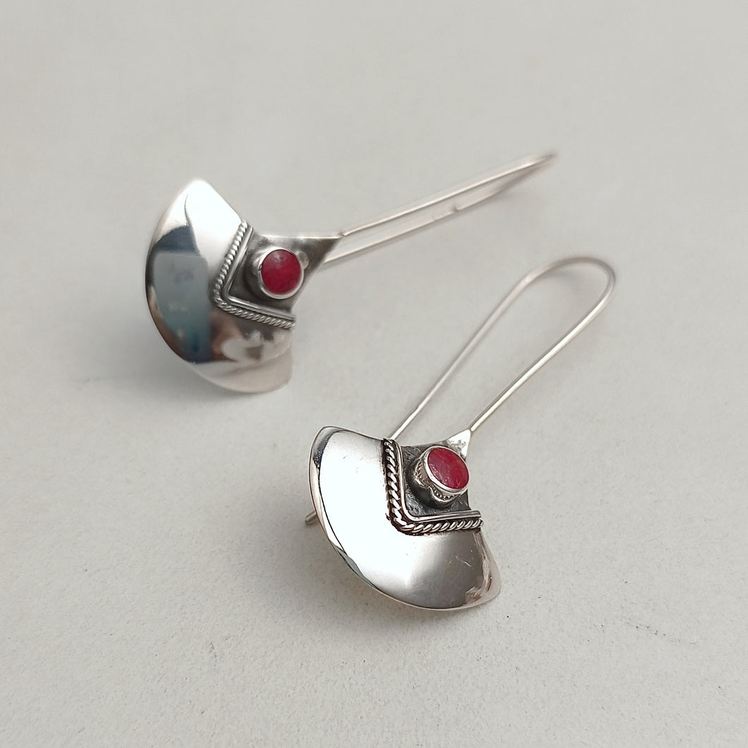 Silver and coral earrings