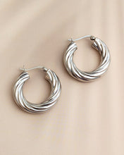 Grooved silver hoop earrings