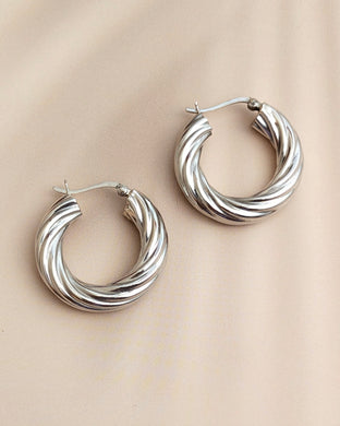 Grooved silver hoop earrings