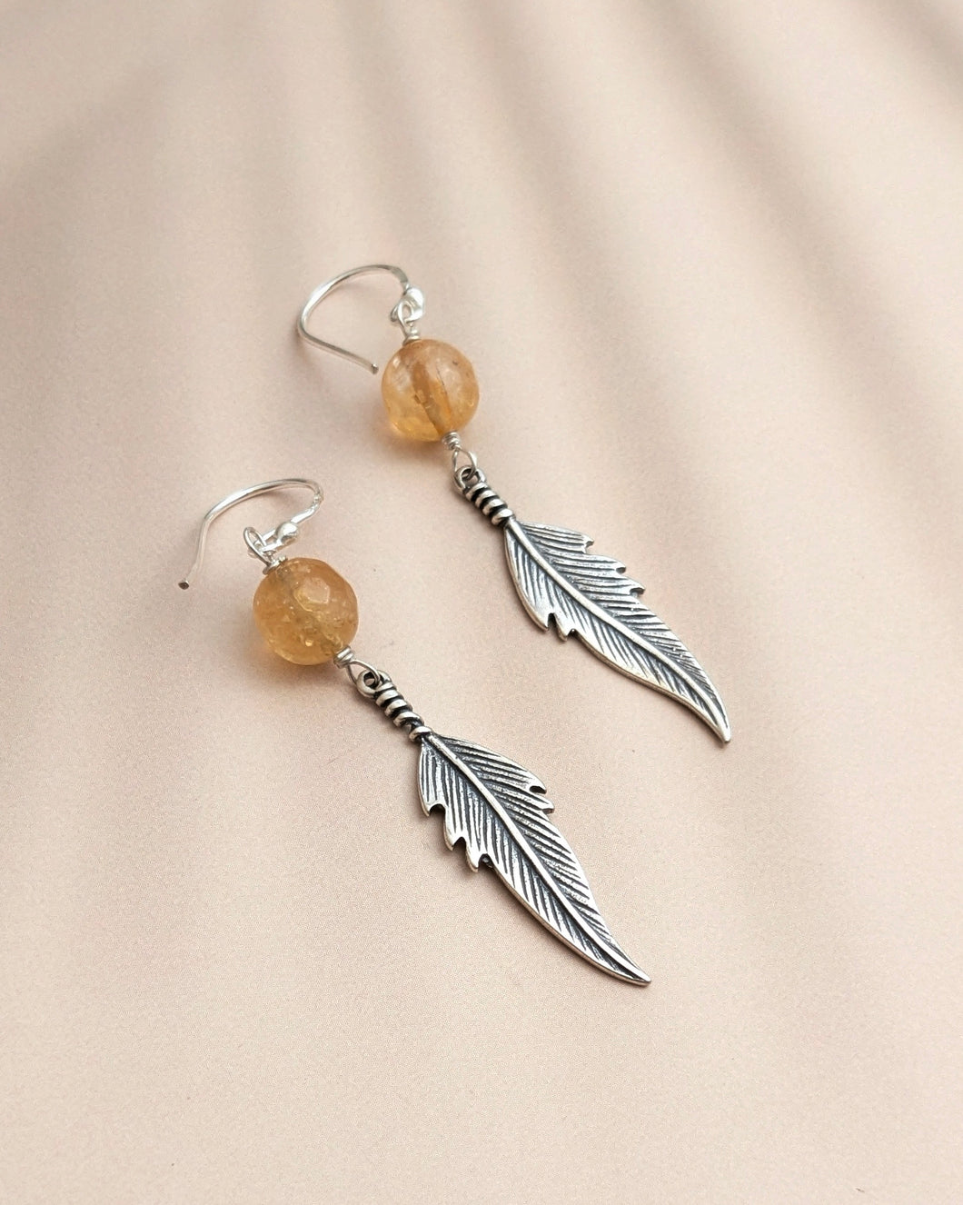 Citrine leaf earrings