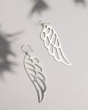 Matt silver wing drop earrings