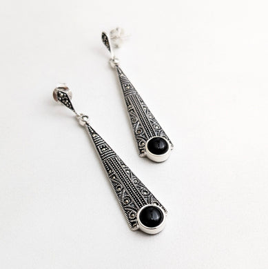 Black onyx marcasite  earrings