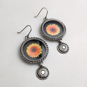 Flower painted silver  earrings