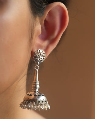 Long silver jhumka with pearl