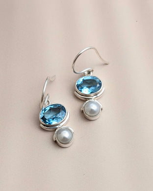 Blue topaz and pearl earrings
