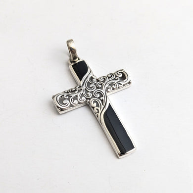 Onyx silver cross pendant