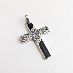 Onyx silver cross pendant