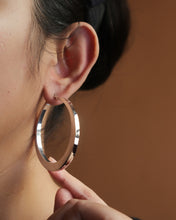 Flat multi dimensional silver hoop earrings