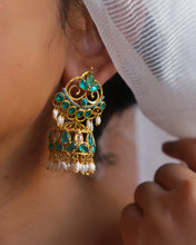 Green emerald and kundan jhumka