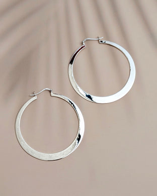 Flat silver hoop earrings