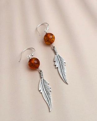 Amber leaf earrings