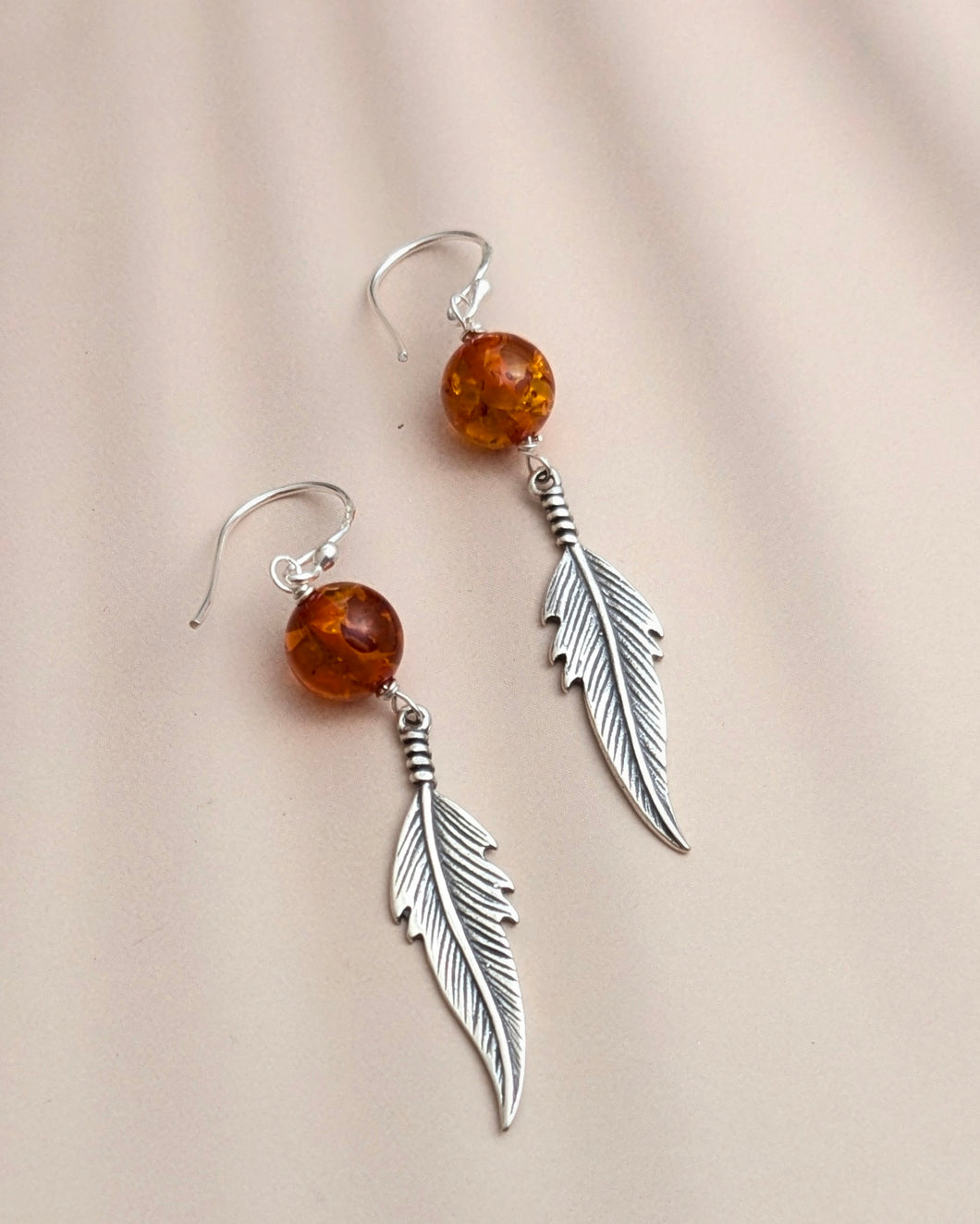 Amber leaf earrings