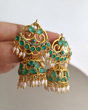 Green emerald and kundan jhumka