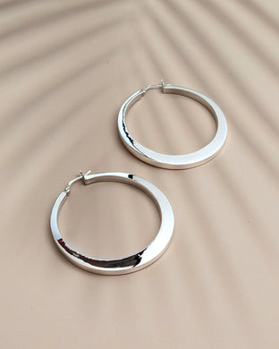Flat multi dimensional silver hoop earrings