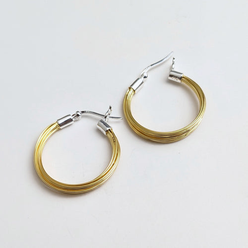 Multi line gold plated silver hoops