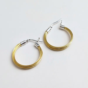 Multi line gold plated silver hoops