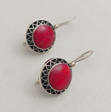 Coral silver earrings