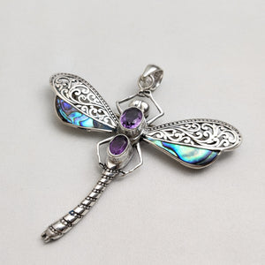 Amethyst avalone dragongly pendant cum broach