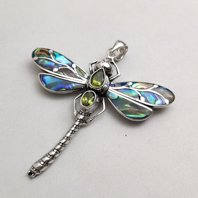 Peridot avalone dragongly pendant cum broach