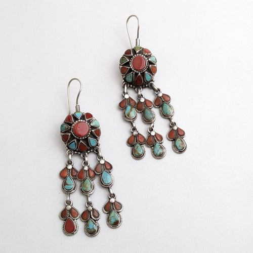 Tibetan turquiose and coral earrings