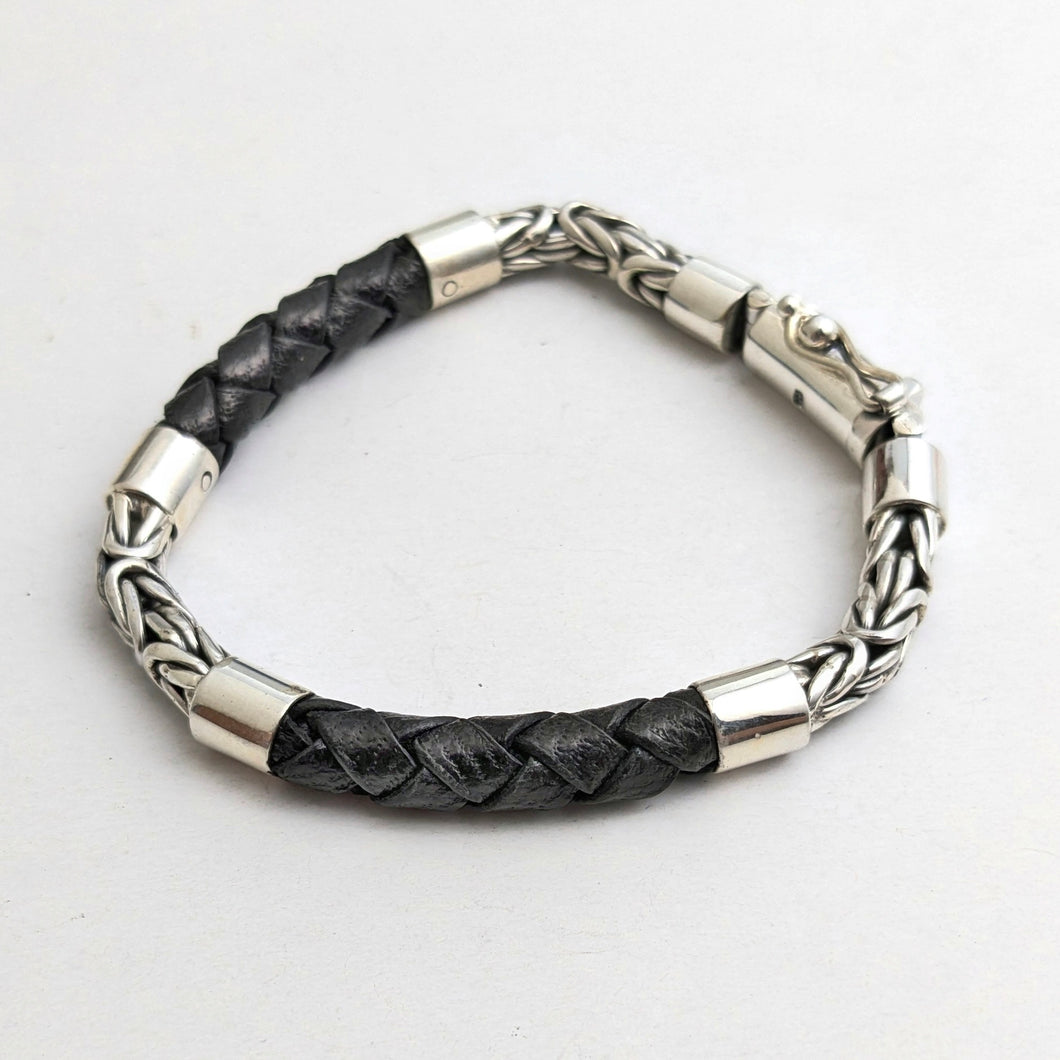 Unisex Leather and silver bracelet