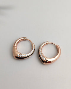 Rose gold hoops with cz and black enamel