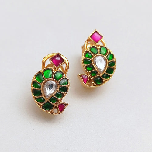 Paisley stud kundan earrings multi colour