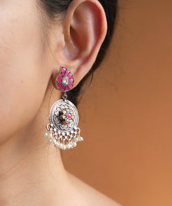 Paisley stud with silver embossed earrings