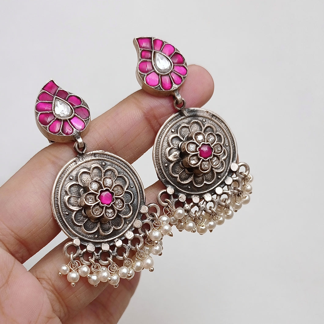 Paisley stud with silver embossed earrings