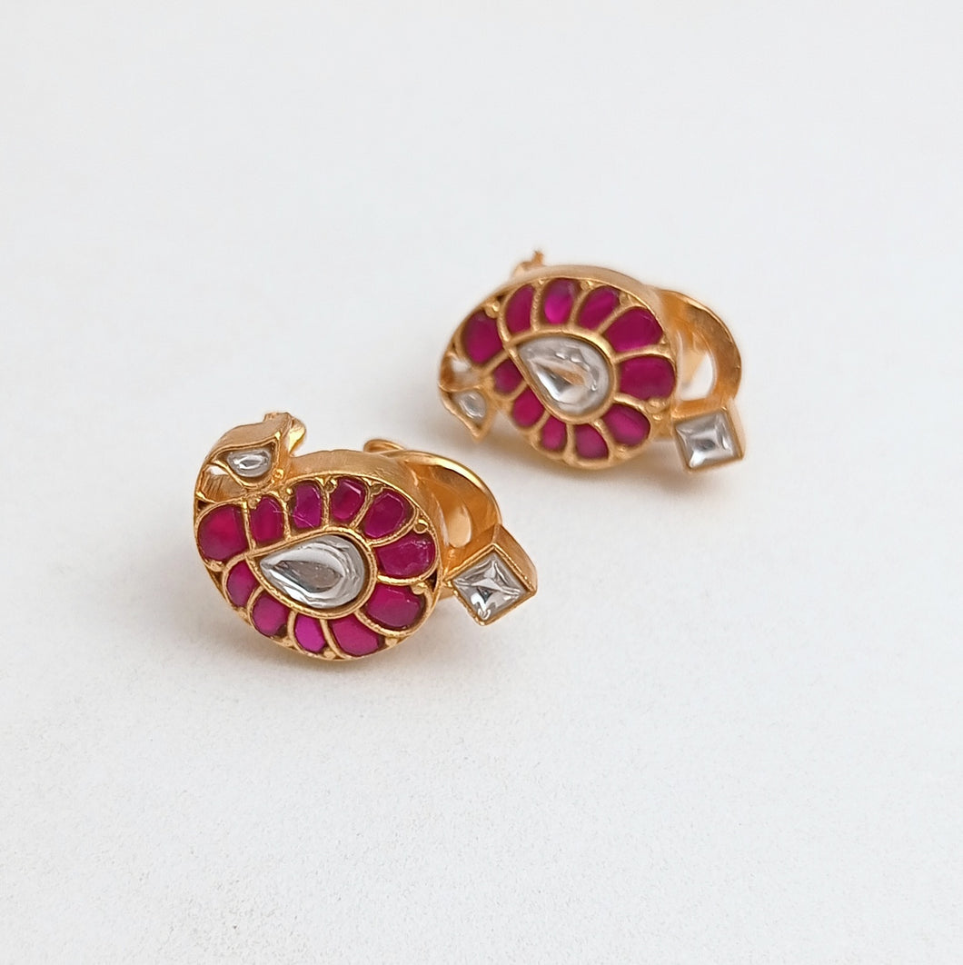 Paisley stud kundan earrings red