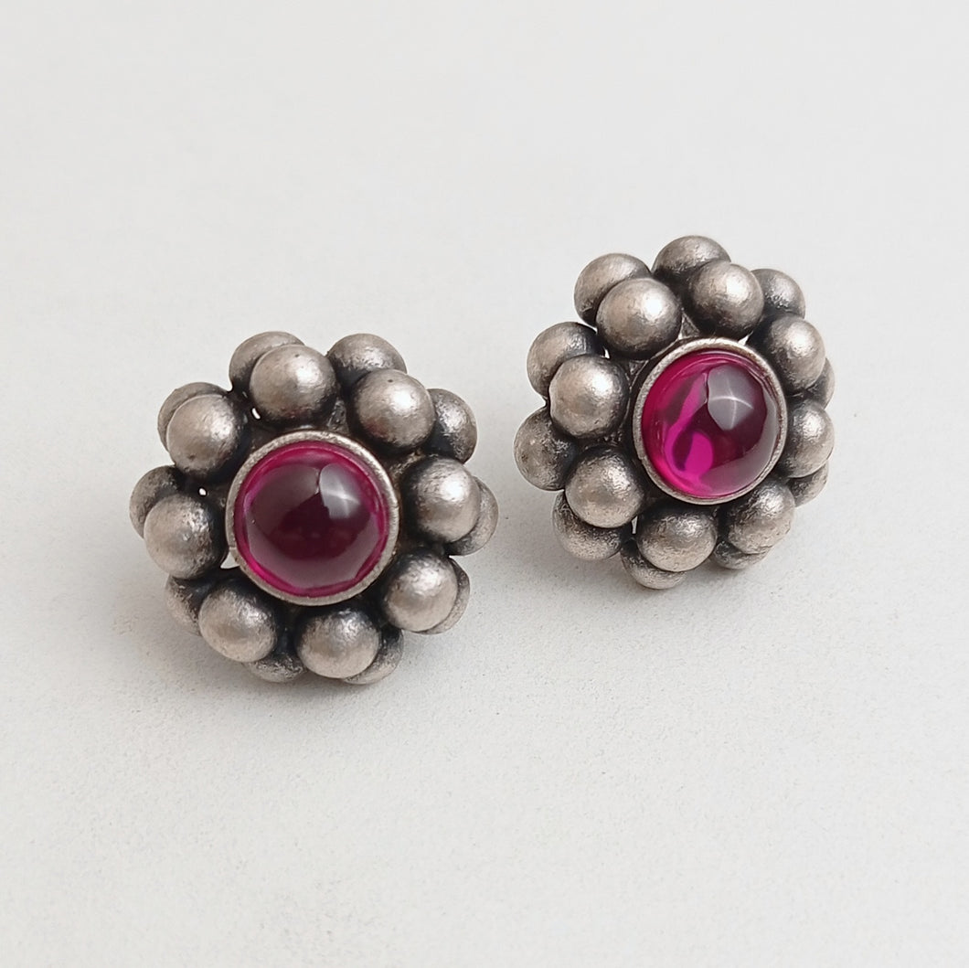 Checkerboard Faceted Garnet Sterling Silver Stud Earrings - Picture Perfect  in Red | NOVICA