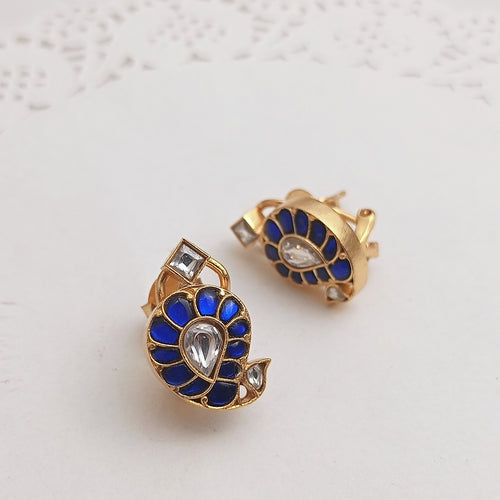 Paisley stud kundan earrings blue
