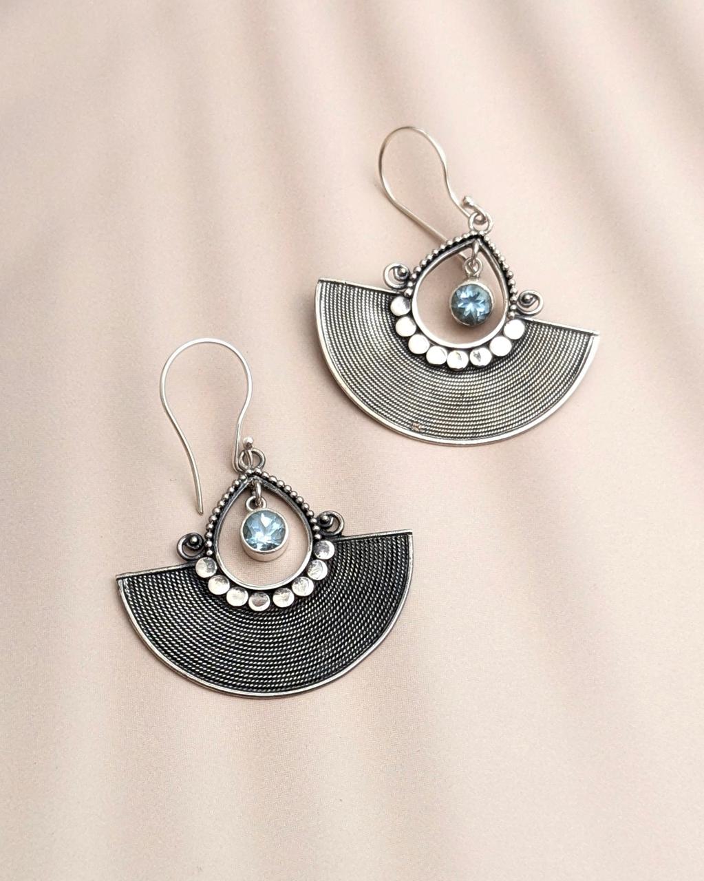 Blue topaz fan earrings