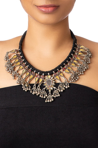 TRIBAL SILVER AND GLASS NECKLACE