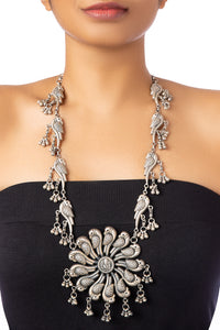 SILVER PEACOCK NECKALCE