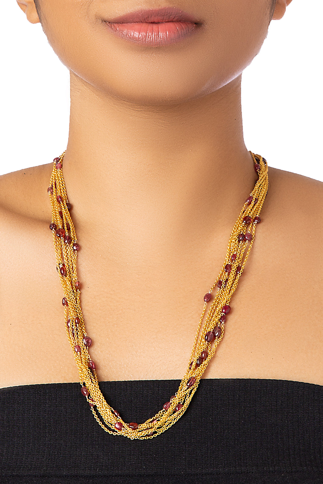 SILVER GOLD PLATED AND SPINEL MULTI LAYERED NECKLACE