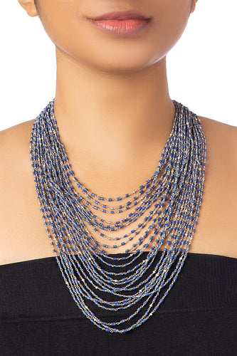 SILVER AND LAPIZ MULTI LAYERED  NECKLACE