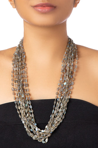 SILVER GOLD PLATED AND LABRODRITE MULTI LAYERED NECKLACE