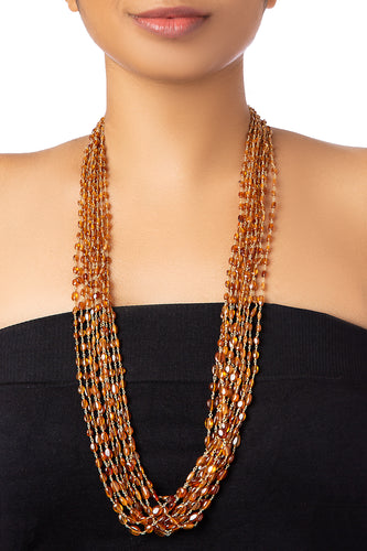 SILVER GOLD PLATED AND HESSONITE  MULTI LAYERED NECKLACE