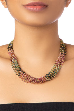 SILVER GOLD PLATED TOURMALINE  MULTI LAYERED NECKLACE