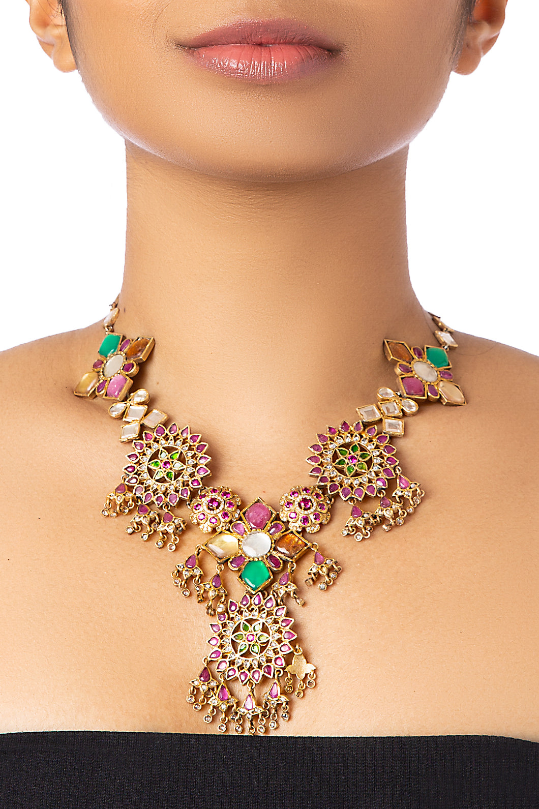 MULTI STONE NECKALCE WITH KUNDAN SETTING