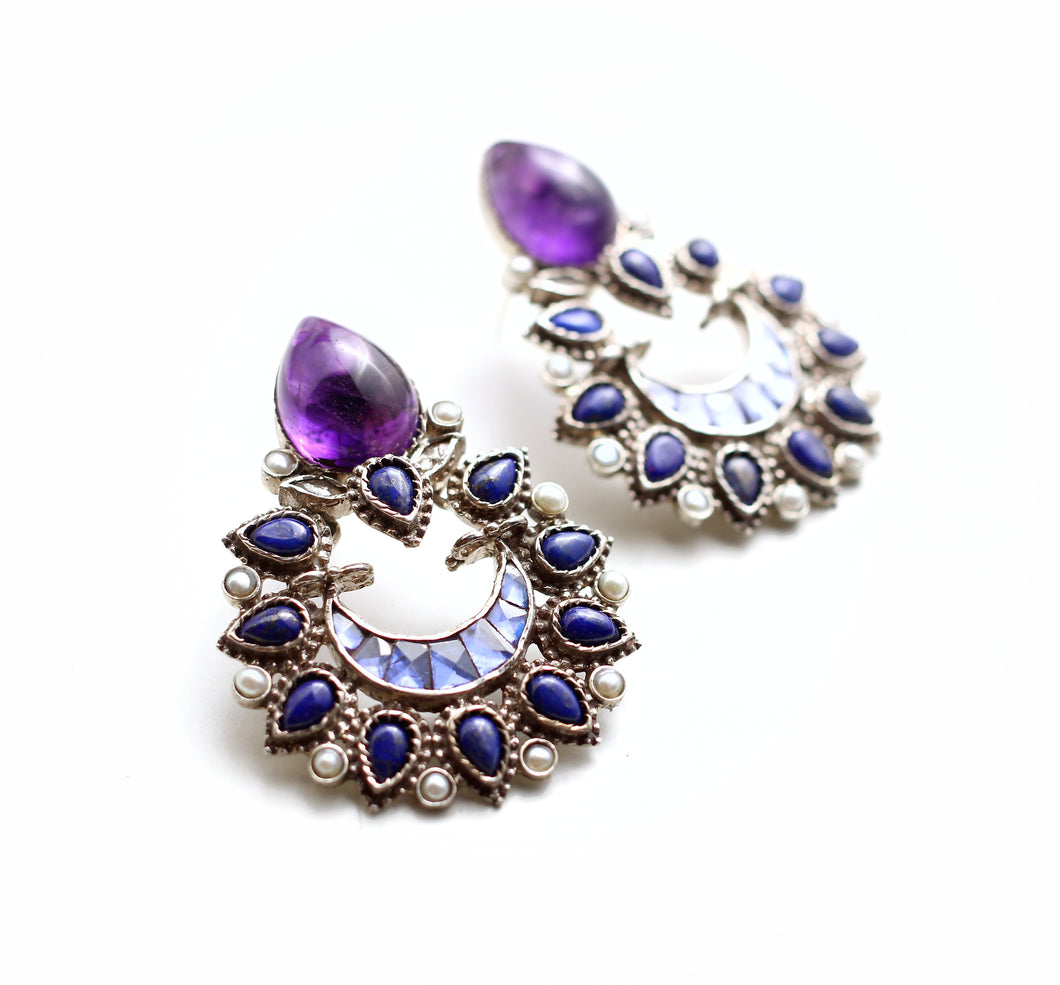 SILVER EARRINGS WITH LAPIZ AND AMETHYST