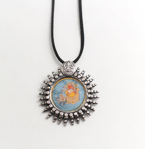 SILVER PENDANT WITH GANPATTI PAINTING