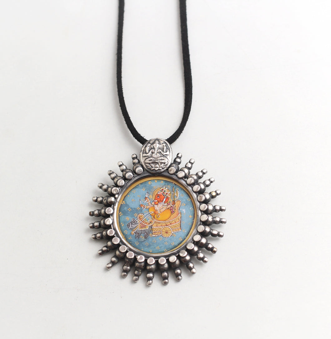 SILVER PENDANT WITH GANPATTI PAINTING