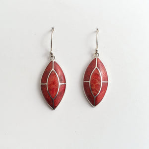 ELONGATED BAMBOO CORAL EARRINGS WIH SILVER ACCENTS