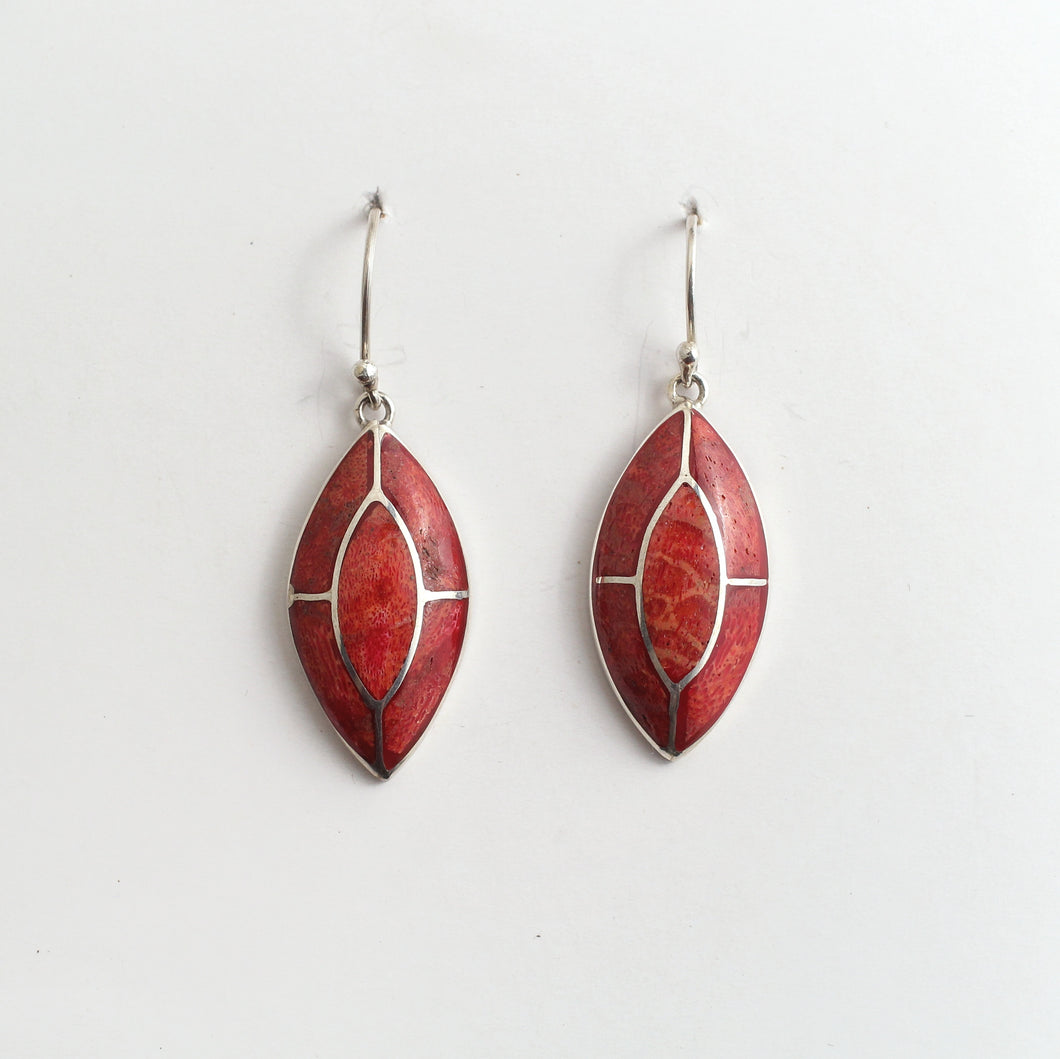 ELONGATED BAMBOO CORAL EARRINGS WIH SILVER ACCENTS