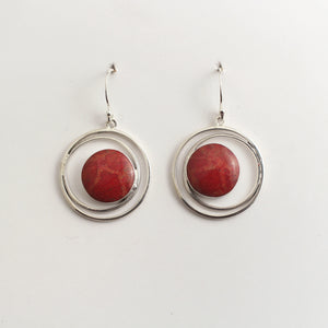 ROUND BAMBOO CORAL EARRINGS WIH SILVER ACCENTS