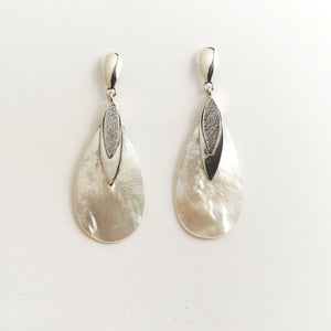 PEAR SHAPE  SHELL EARRRINGS WITH  SILVER ACCENTS